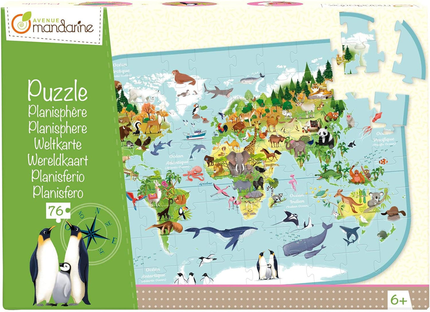 Puzzle - Educatif - 76 pièces - Enfant dès 6 ans - Apprendre pays et continents