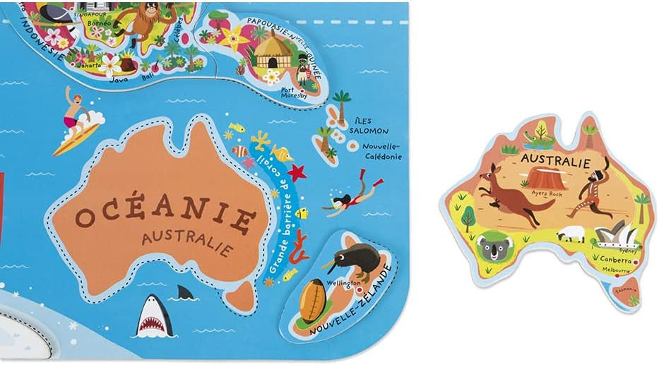 Puzzle - Carte du monde - 92 pièces magnétiques - 70x43cm - Dès 7 ans - Janod