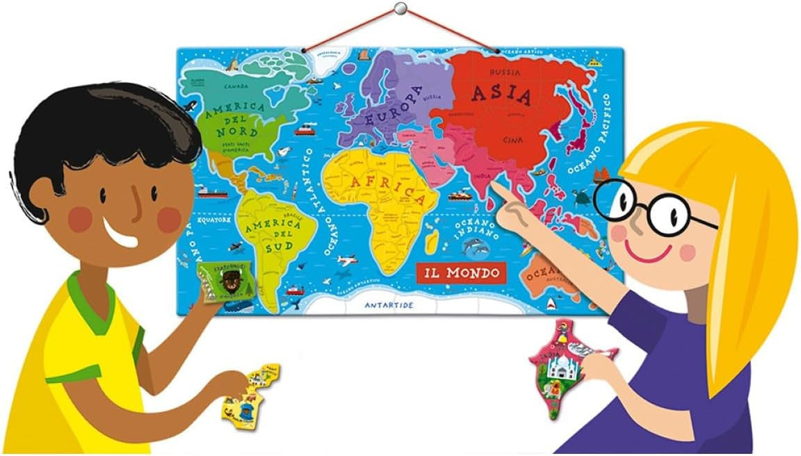 Puzzle - Carte du monde - 92 pièces magnétiques - 70x43cm - Dès 7 ans - Janod