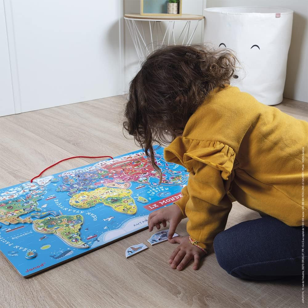 Puzzle - Carte du monde - 92 pièces magnétiques - 70x43cm - Dès 7 ans - Janod