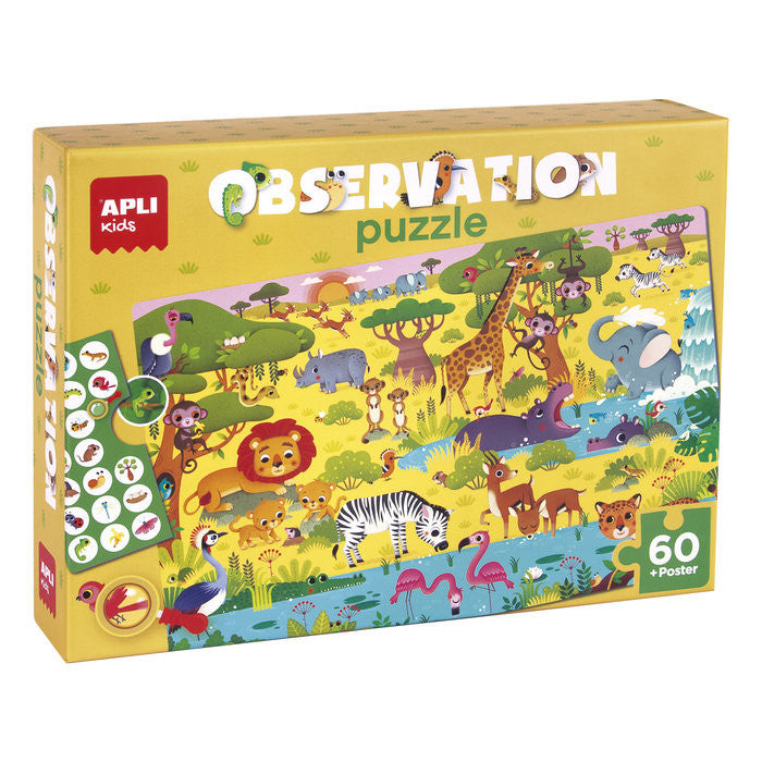 Puzzle - Les animaux de la jungle - Observation - Enfant - 60 pièces - Apli Kids