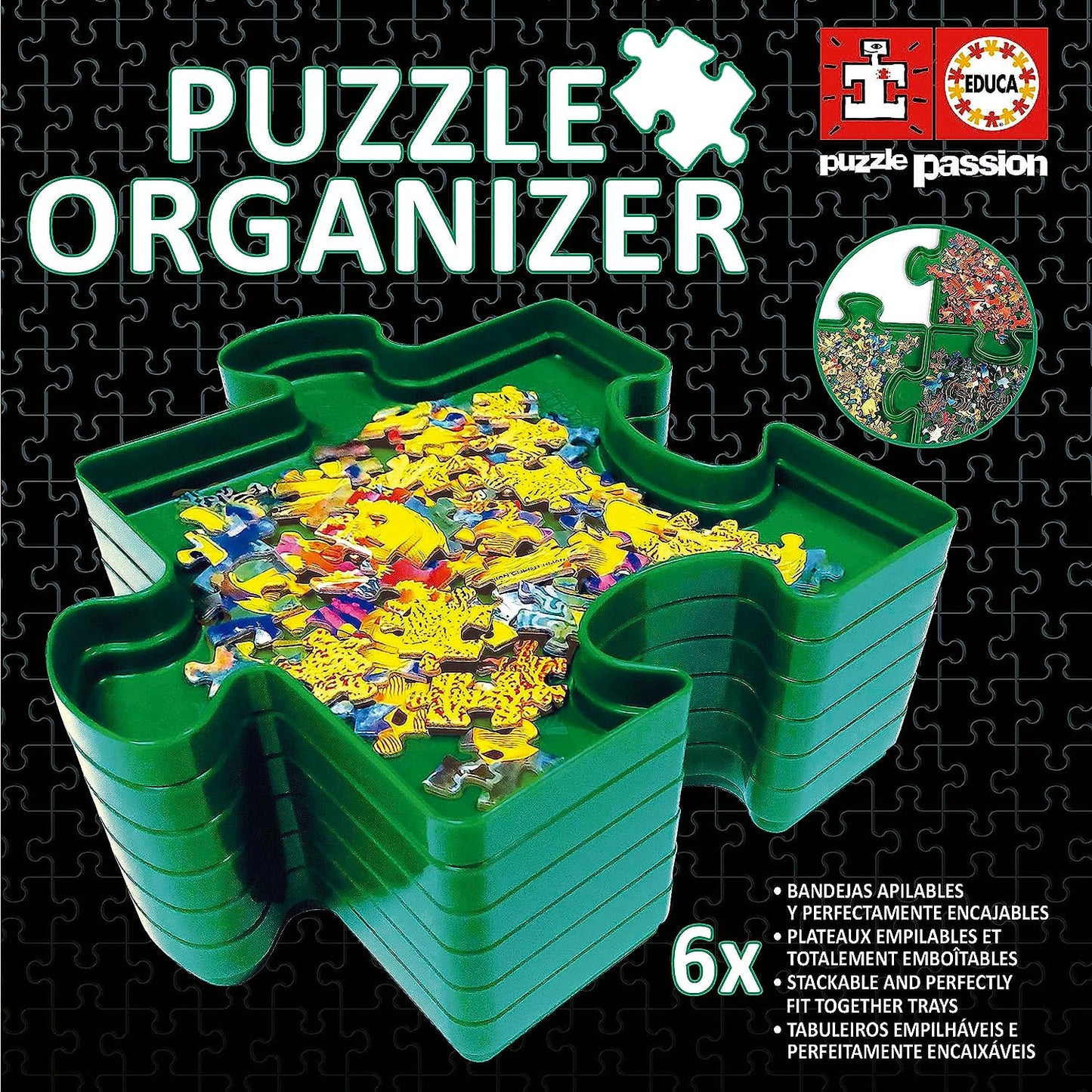 Plateaux pour puzzles - Rangement pièces de puzzles - Plastique - 6 bacs - Educa