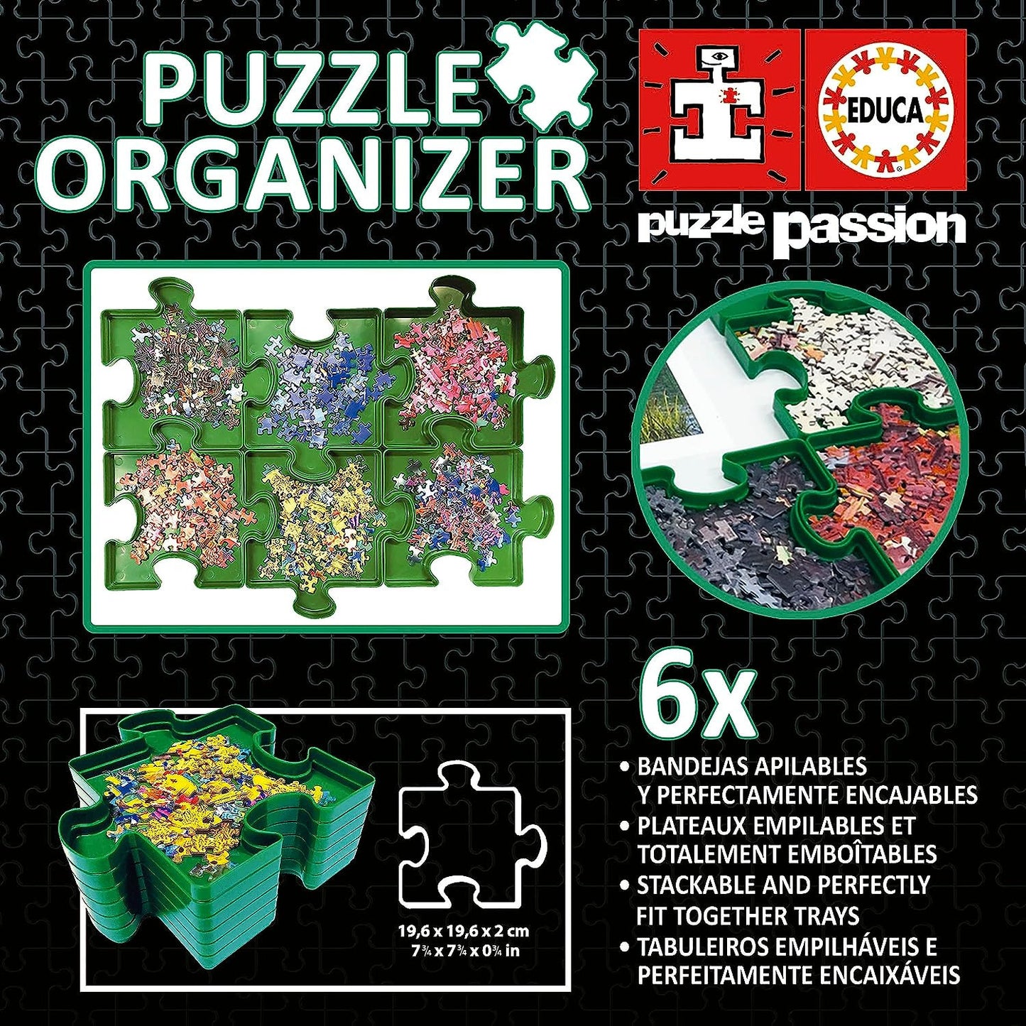 Plateaux pour puzzles - Rangement pièces de puzzles - Plastique - 6 bacs - Educa