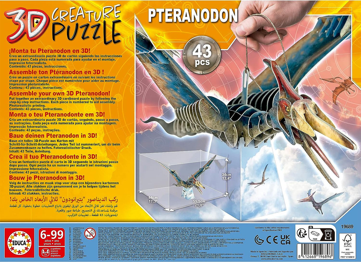 Puzzle - 3D - Dinosaure - Pteranodon - 43 pièces - Enfant dès 5 ans - Educa