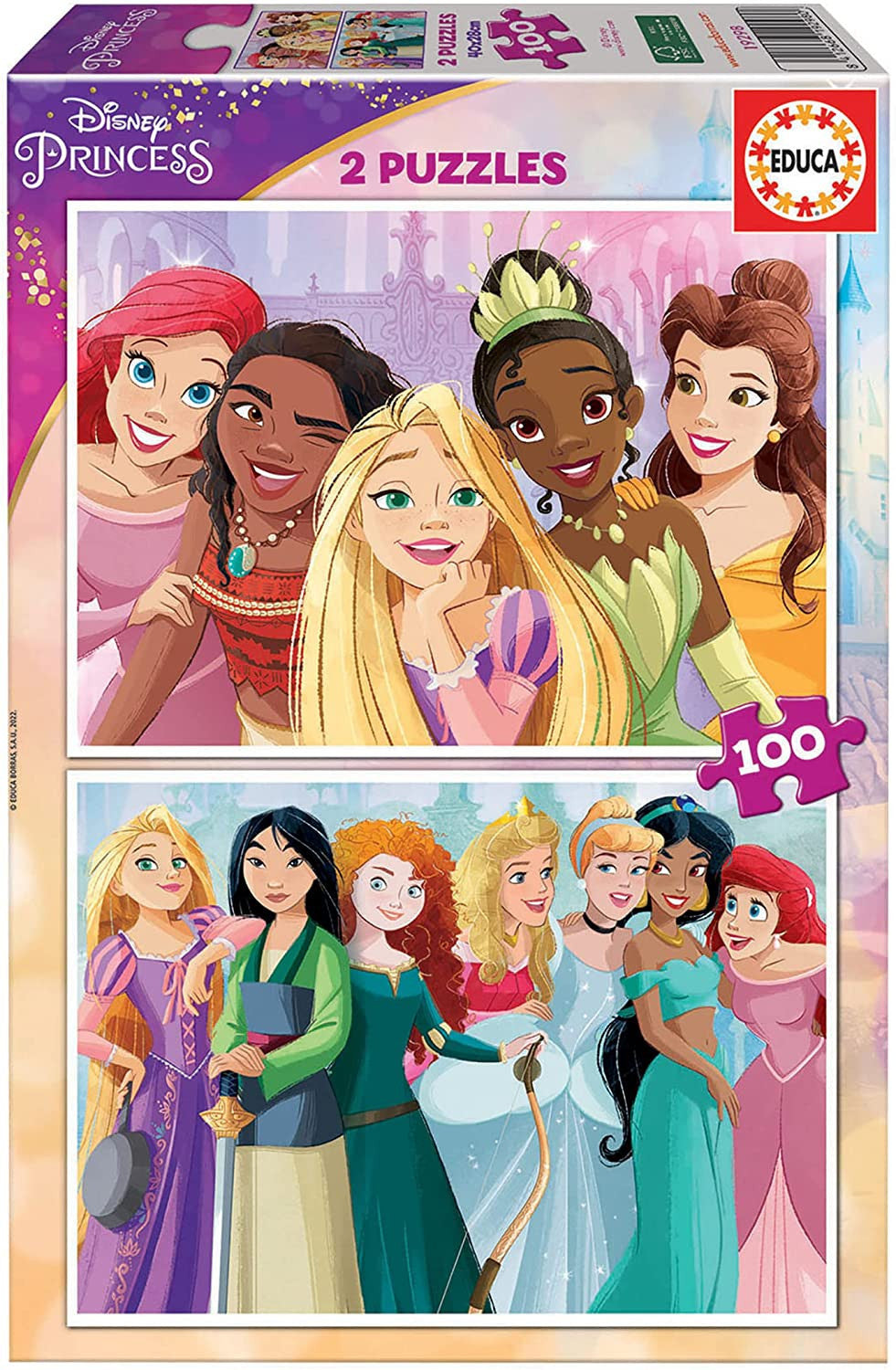 Puzzle - Princesses Disney - 2x100 pièces - Enfant - Dès 6 ans - 2 modèles