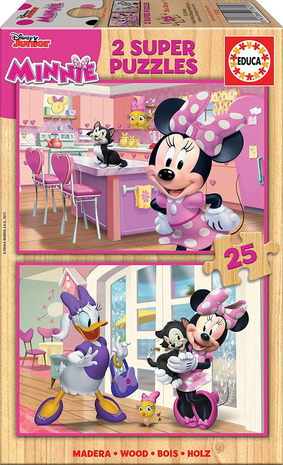 Puzzle en bois - 2x25 pièces - Enfant - Dès 3 ans - 2 modèles - Minnie et Daisy - Educa