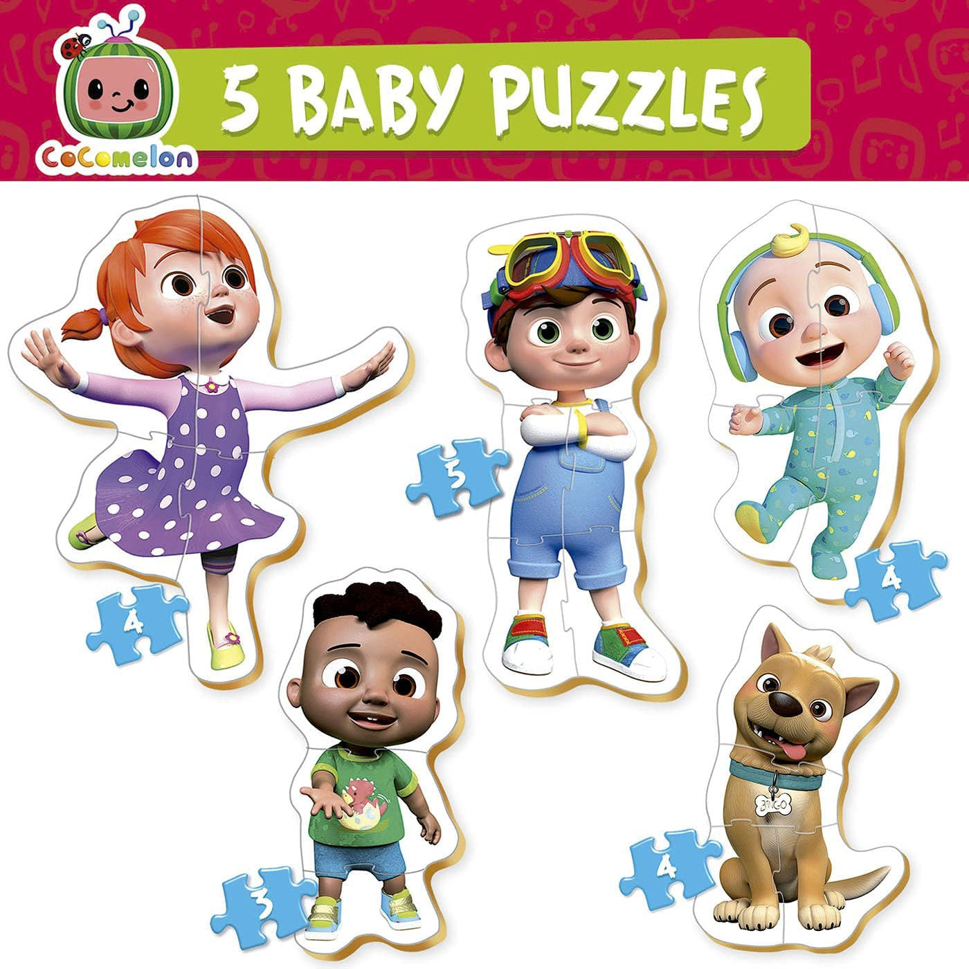Puzzle - Pour bébé - 5 puzzles - Cocomelon - 3 à 5 pièces - Dès 2 ans