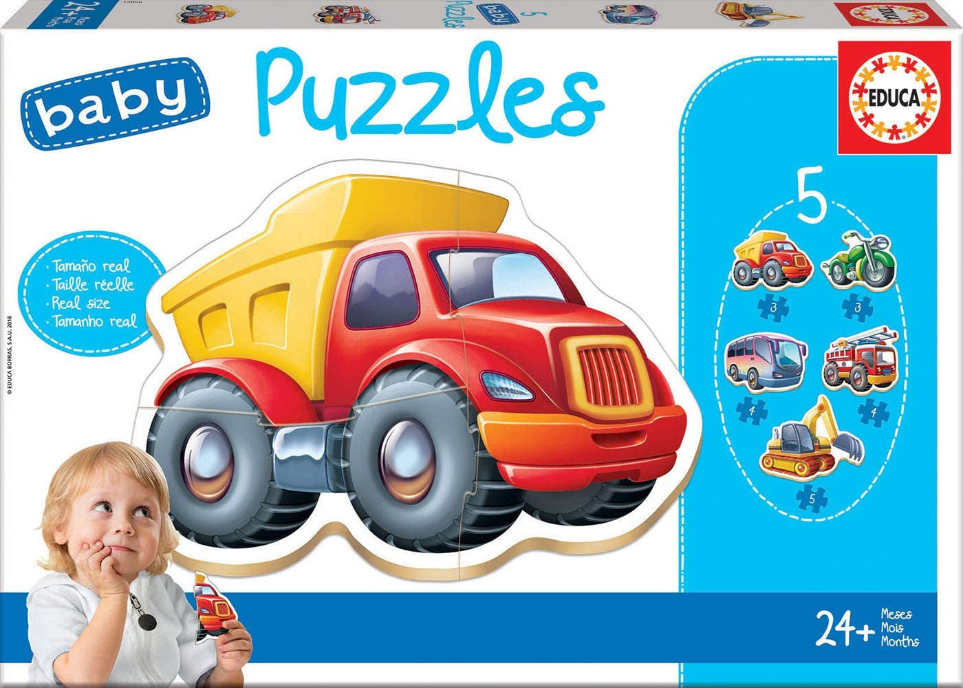 Puzzle - 5 pièces - Bébé dès 2 ans - Camion - Tracteur - Bus - Moto - Educa