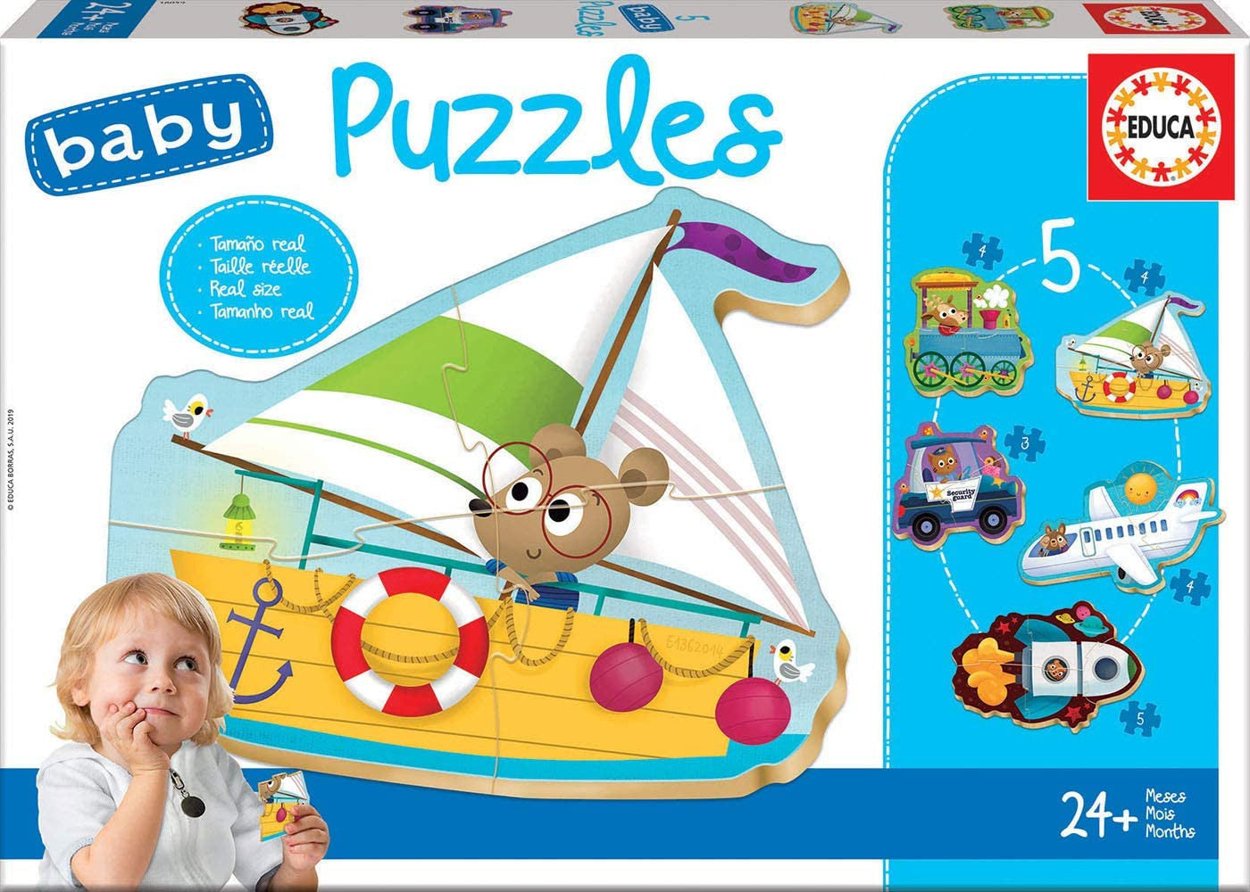 Puzzle - 5 pièces - Bébé dès 2 ans - Bateau - Avion - Train - Voiture - Educa
