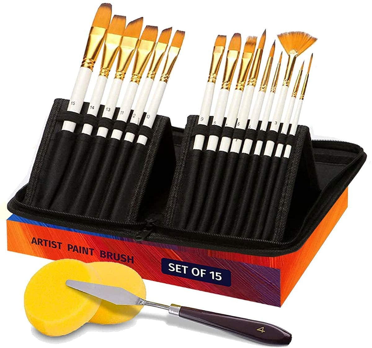 Pochette de pinceaux, spatules et éponges pour la peinture artistique Qbix