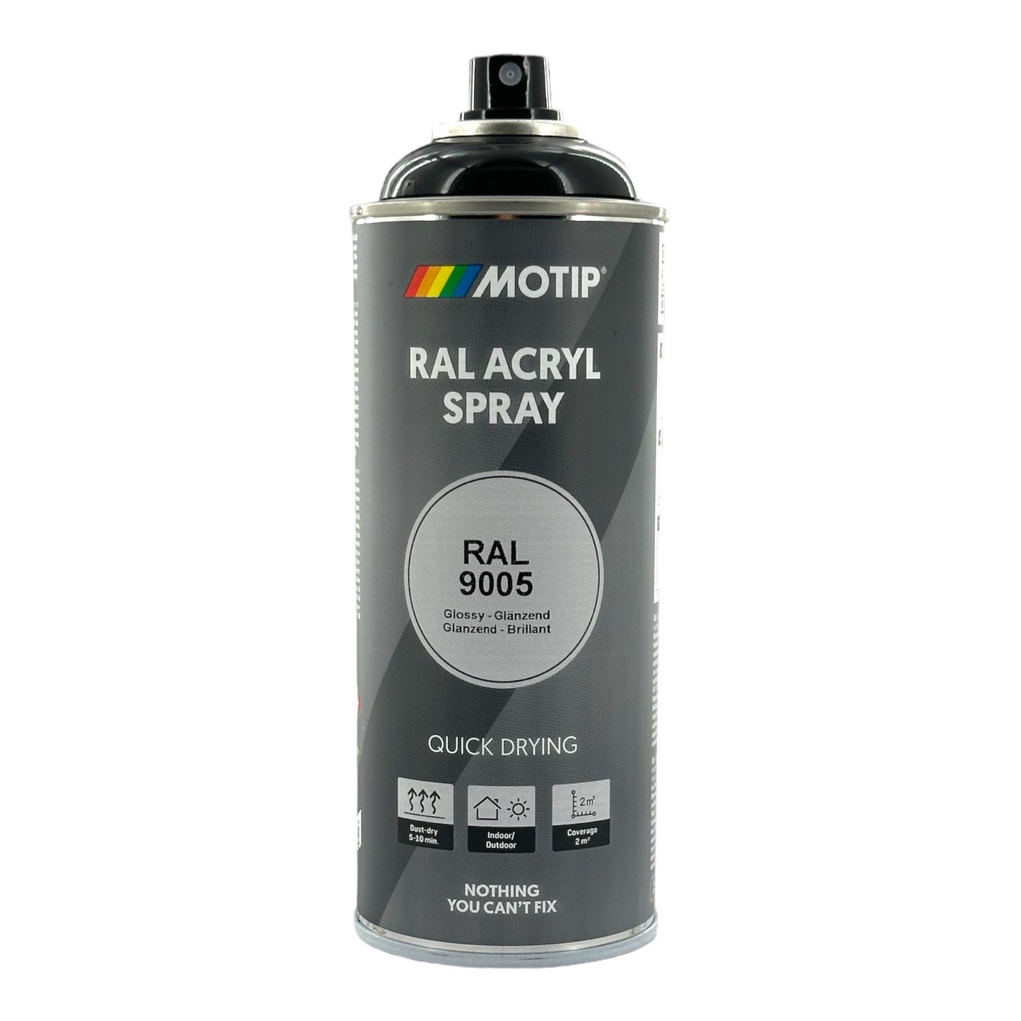 Bombe de peinture - Noir - RAL 9005 - Brillant - Acrylique - Tous supports - MoTip - 400ml