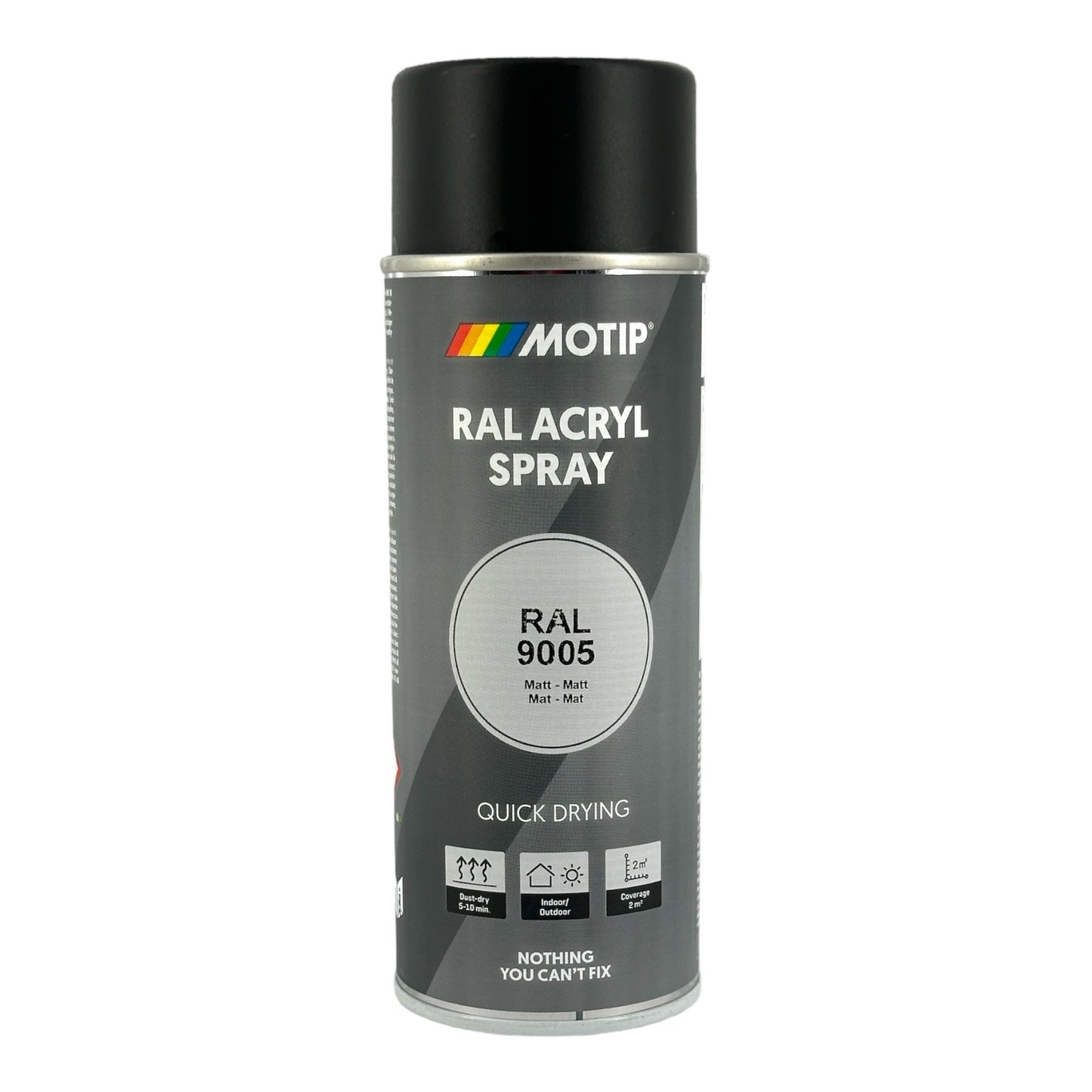 Bombe de peinture - Noir - RAL 9005 - Mat - Acrylique - Tous supports - MoTip - 400ml