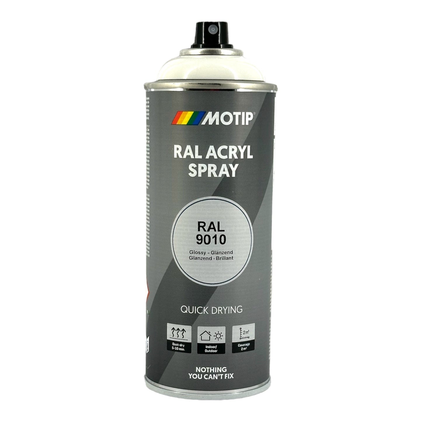 Bombe de peinture - Blanc Pur - RAL 9010 - Brillant - Acrylique - Tous supports - MoTip - 400ml