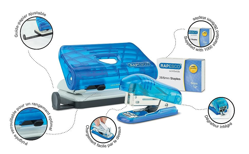 Perforateur - Agrafeuse - Agrafes - Bureau - Bleu - Rapesco
