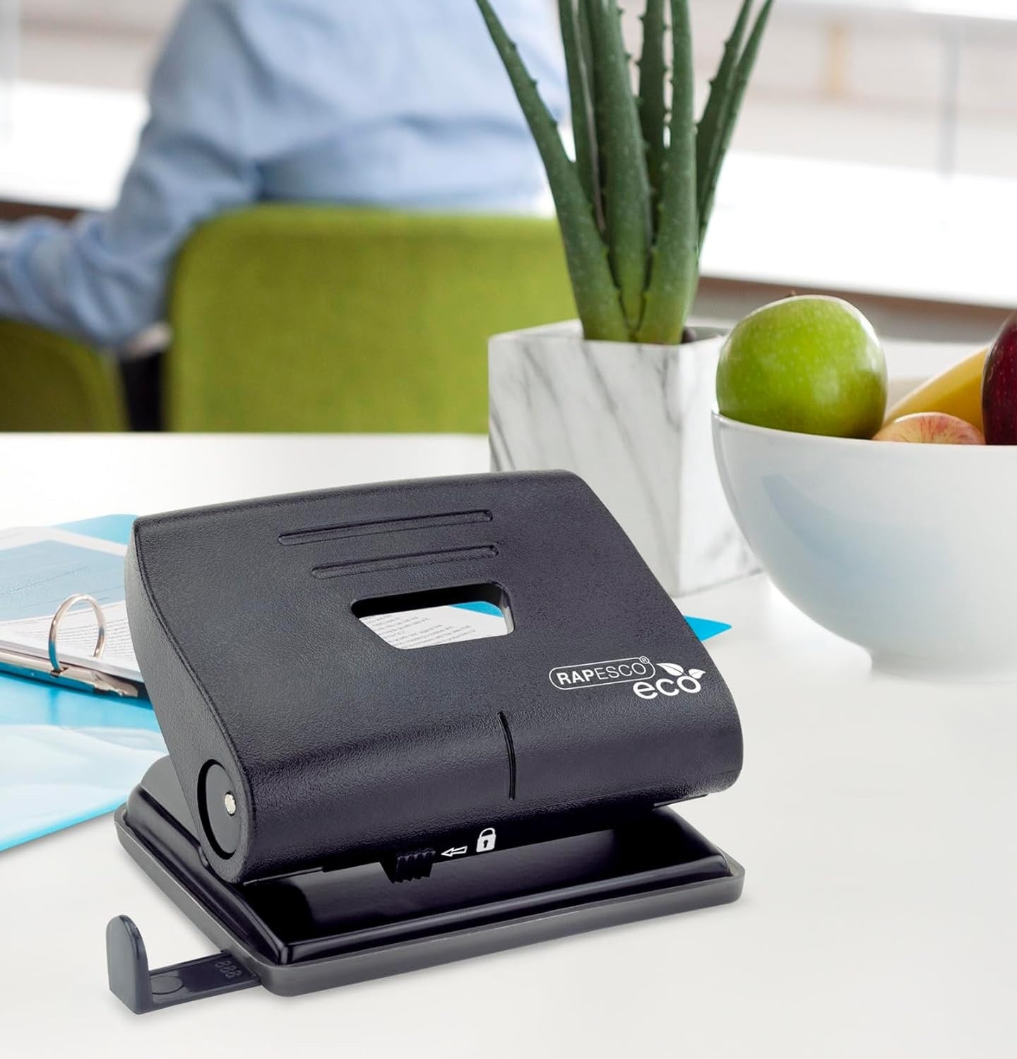 Perforatrice - 2 trous - Noir - Métal - Bureau - Avec guide papier ajustable