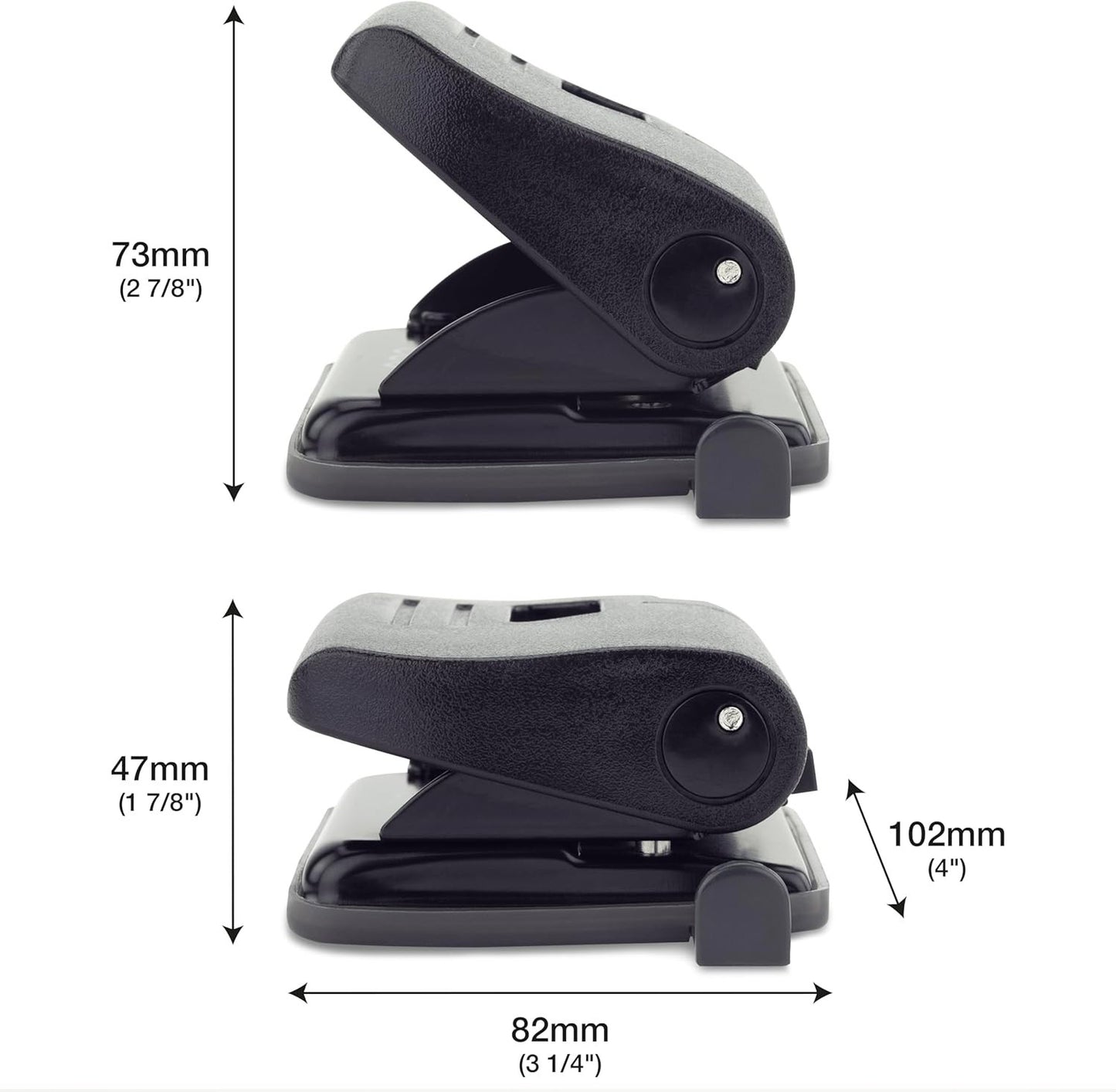 Perforatrice - 2 trous - Noir - Métal - Bureau - Avec guide papier ajustable