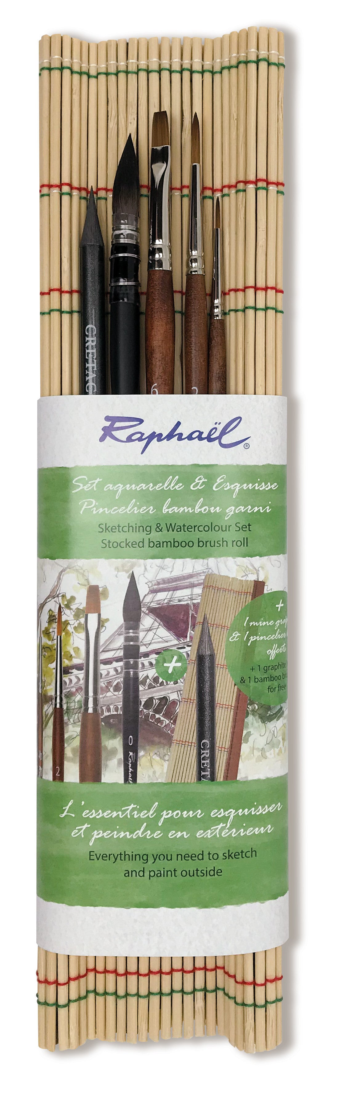Pinceaux - Aquarelle - Esquisse - Natte bambou + Crayon graphite - Raphaël