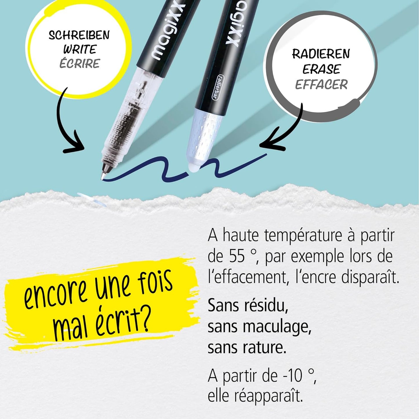 Recharges pour stylo roller - Encre gel - Turquoise - Effaçable - 0,7mm - Online