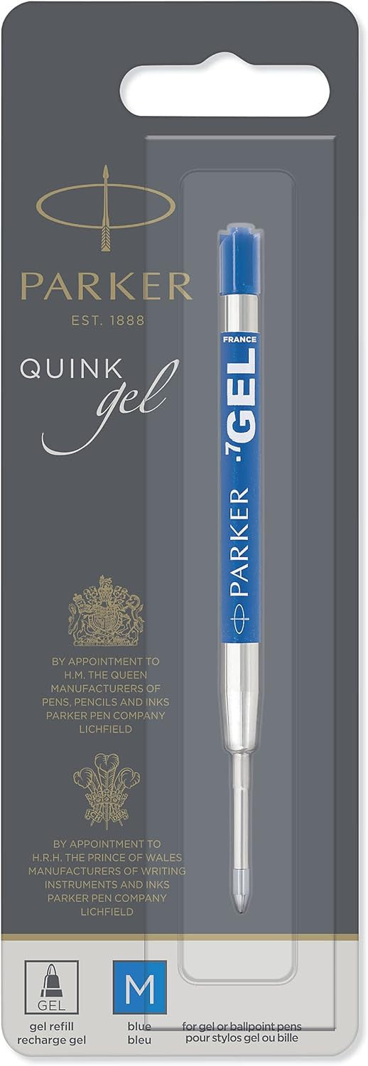 Recharge pour stylo - Encre gel - Bleu - Pointe moyenne 0,7mm - Parker Quink
