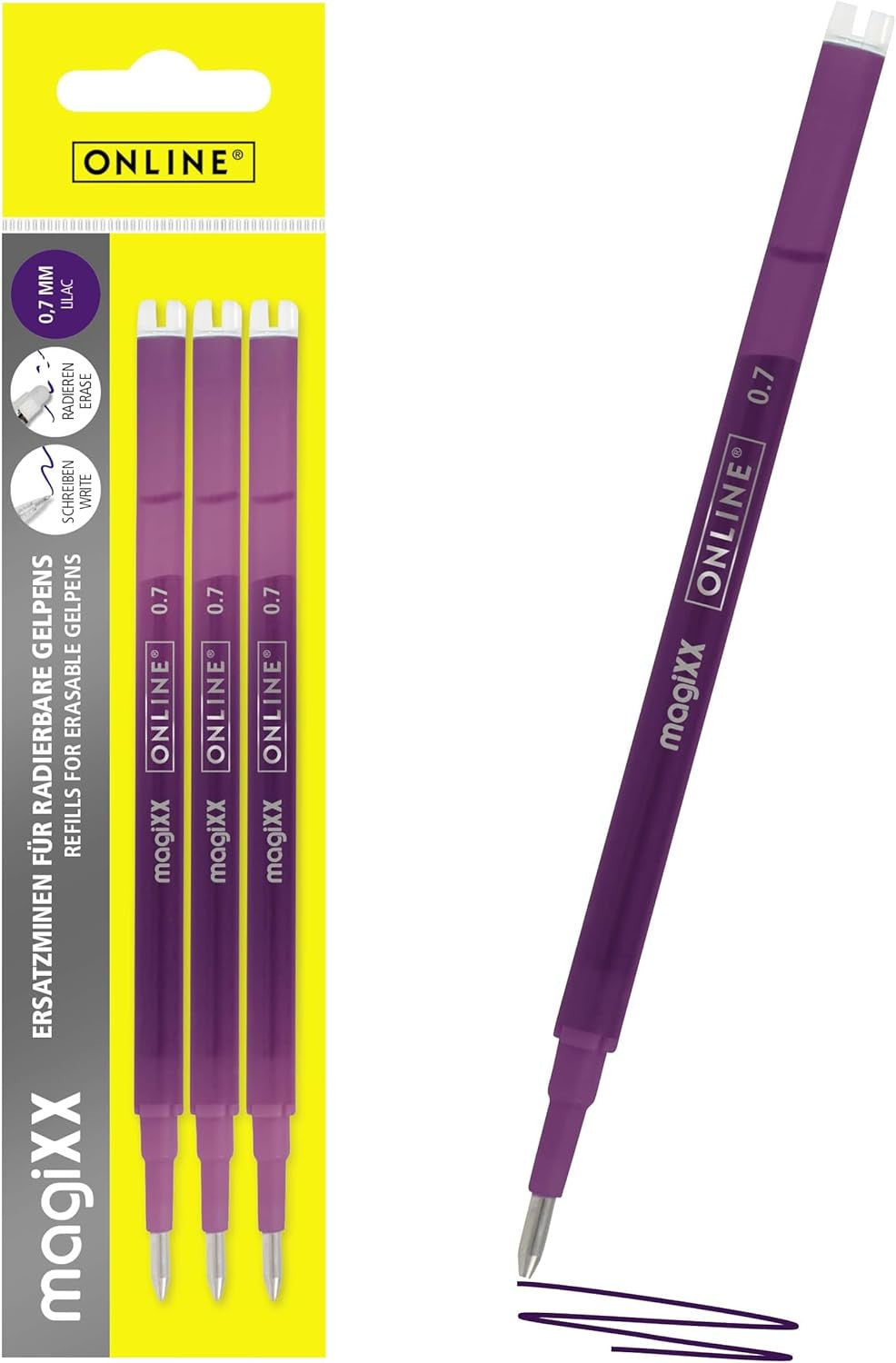 Recharges pour stylo roller - Encre gel - Violet lilas - Effaçable - 0,7mm - Online