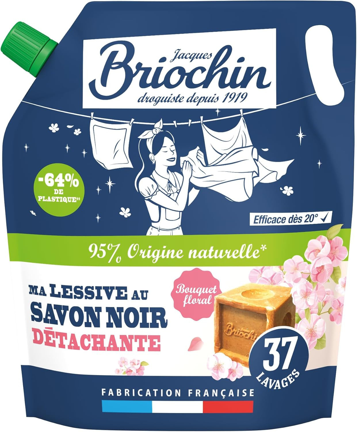 Recharge - Lessive - Détachante - Savon noir - Naturel - Sachet 1,7L - Briochin