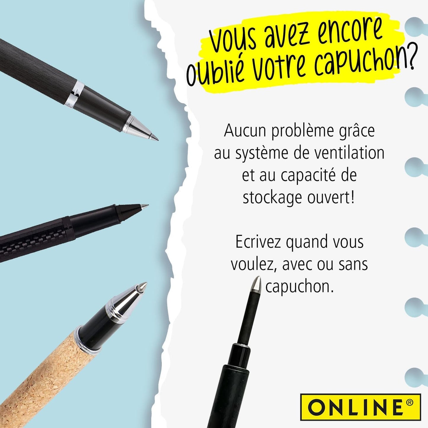 Recharge pour stylo roller - Noir - Trait moyen 0,7mm - Standard - Online