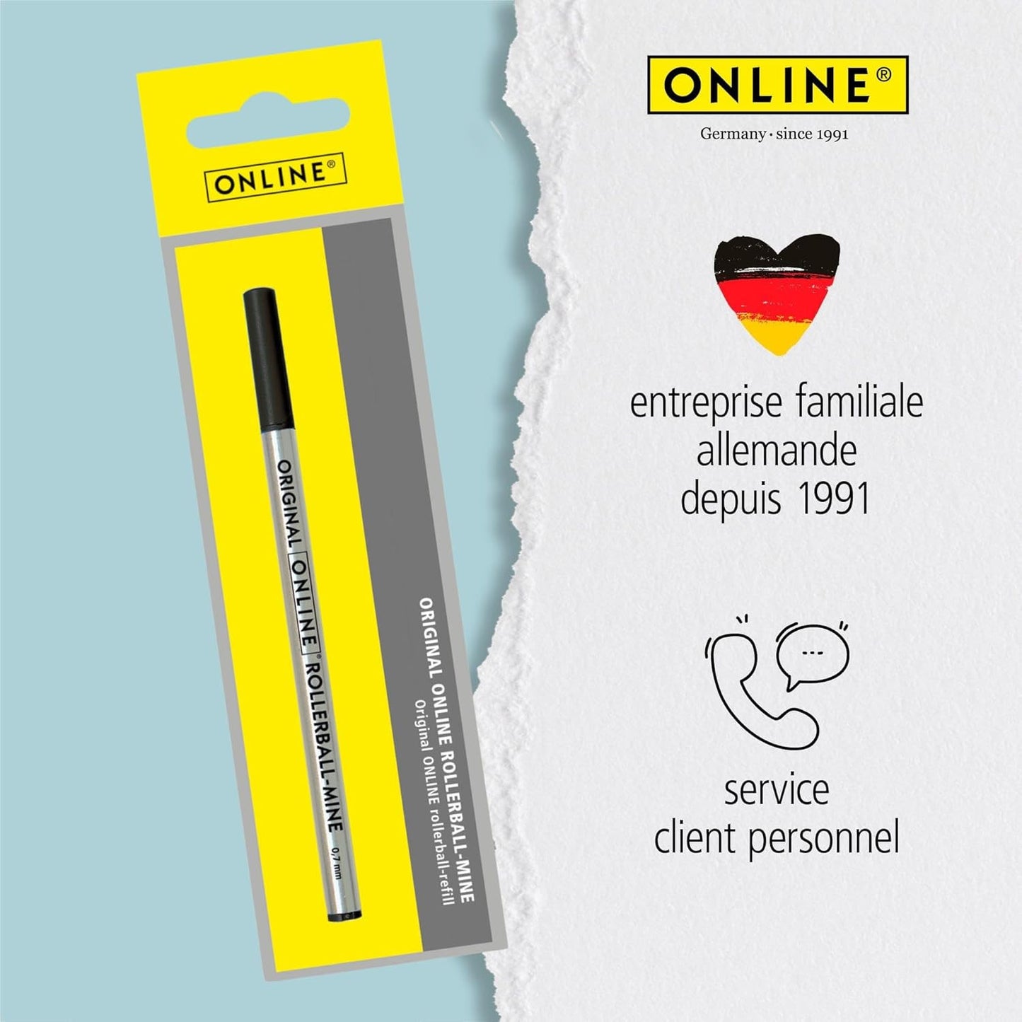 Recharge pour stylo roller - Noir - Trait moyen 0,7mm - Standard - Online
