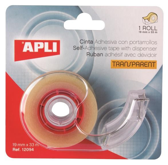 Dévidoir pour rouleaux de rubans adhésifs de 19mmx33m – 1 rouleau de ruban transparent inclus