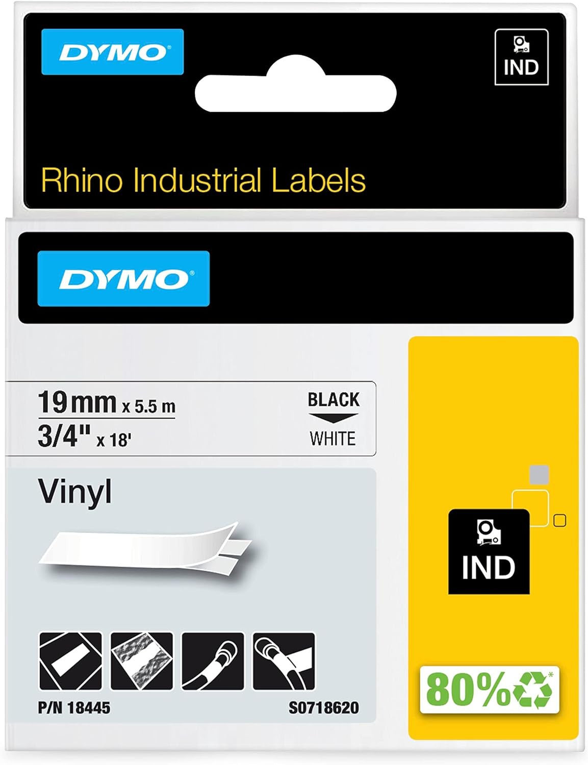 Recharge - Ruban - DYMO - Noir et Blanc - 19mm x 5,5m - Autocollante - Pour titreuse