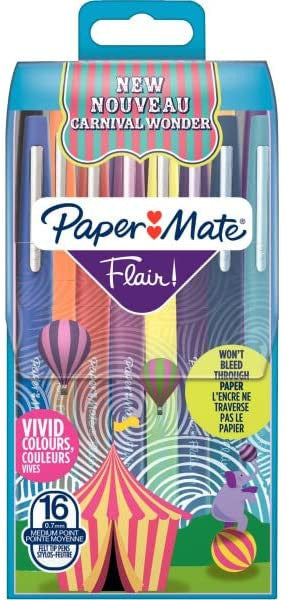 Pochette de 16 feutres - Pointe moyenne - 0.7 mm - Couleurs vives - PaperMate Flair