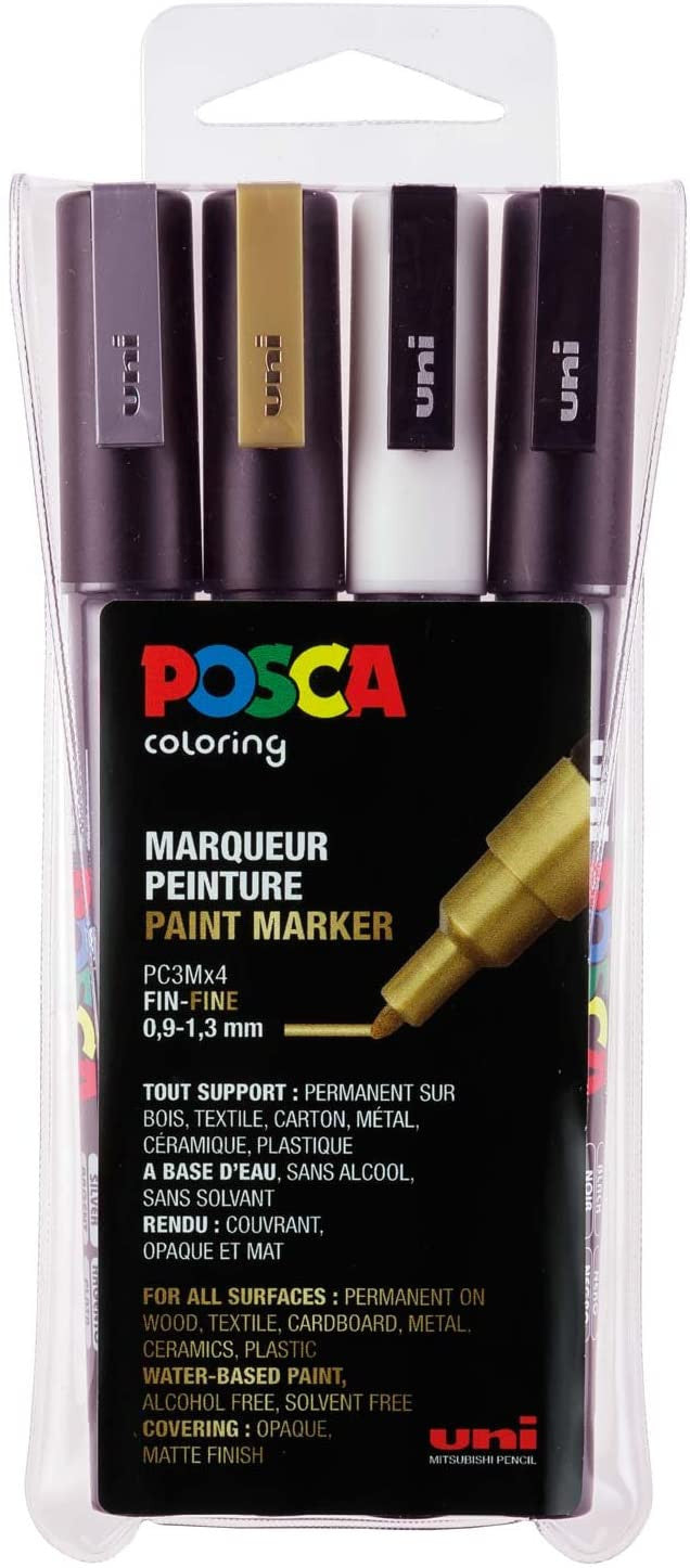 Pochette de 4 marqueurs Posca PC-3M | pointe fine conique