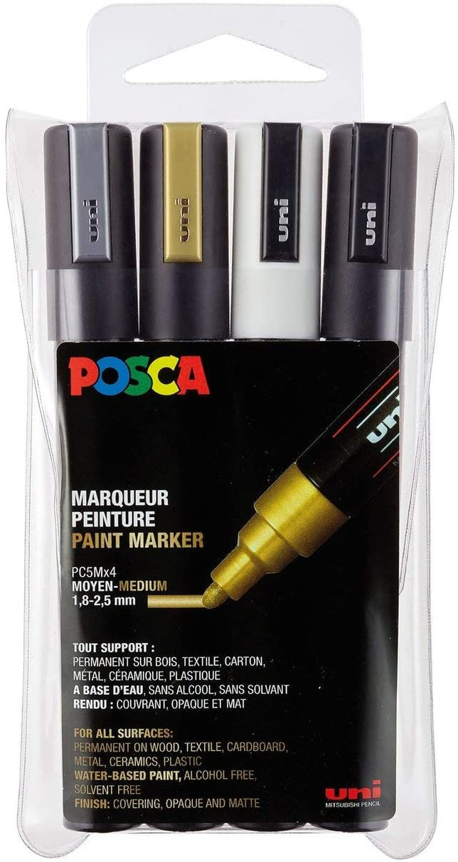 Pochette de 4 marqueurs Posca PC-5M | pointe moyenne conique