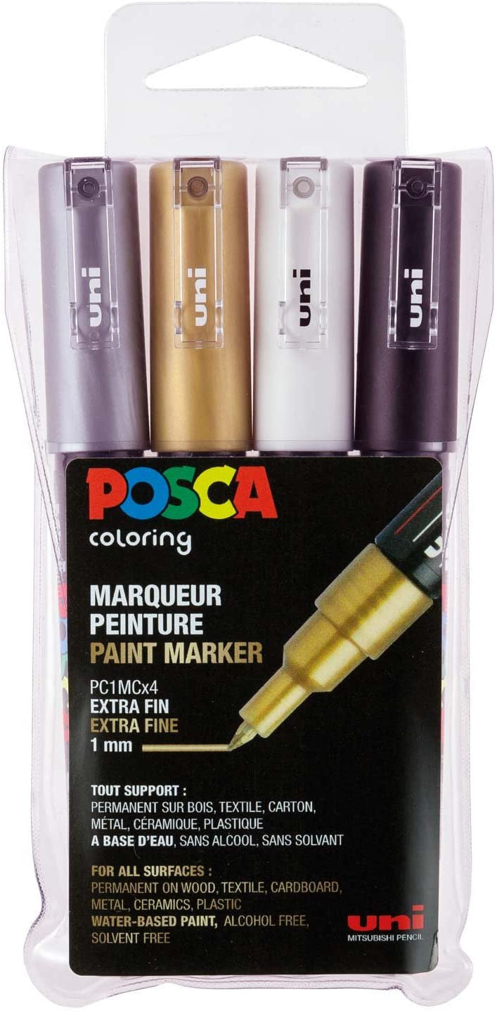 Pochette de 4 marqueurs Posca PC-1MC | pointe extra-fine conique