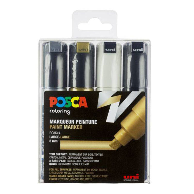 Pochette de 4 marqueurs Posca PC-8K | pointe large biseautée