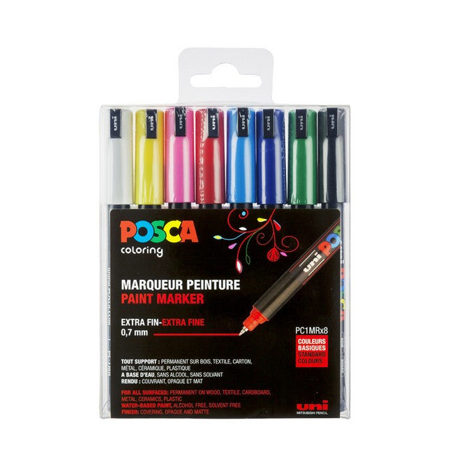 Pochette de 8 marqueurs Posca PC-1MR | pointe extra-fine calibrée