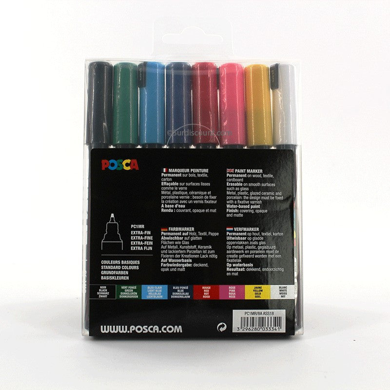 Pochette de 8 marqueurs Posca PC-1MR | pointe extra-fine calibrée