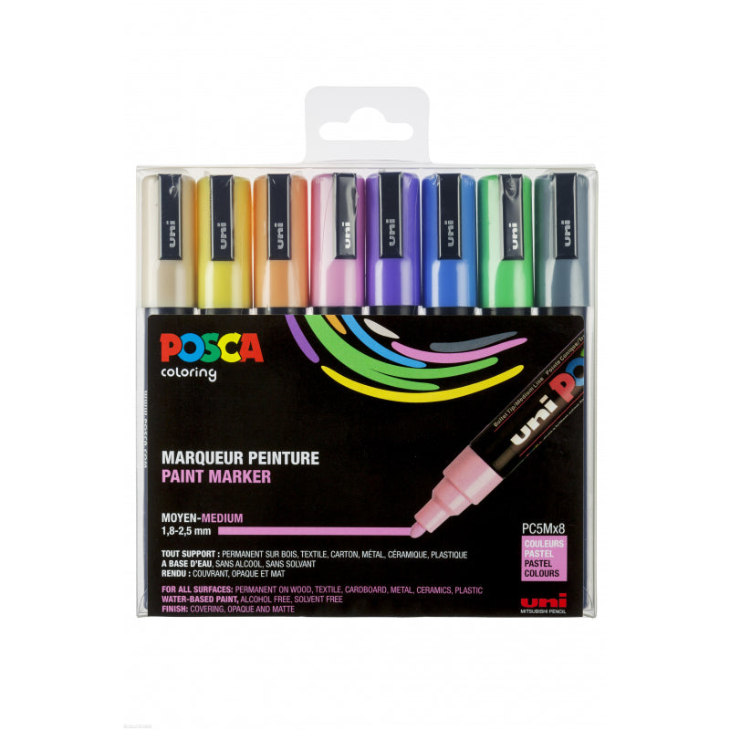 Pochette de 8 marqueurs Posca PC-5M | pointe moyenne conique