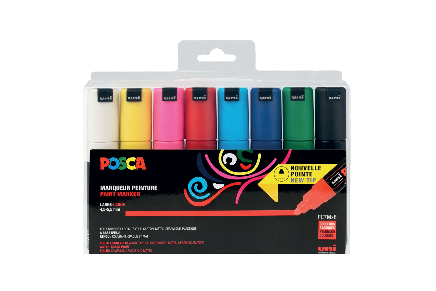 Pochette de 8 marqueurs Posca PC-7M | pointe large conique