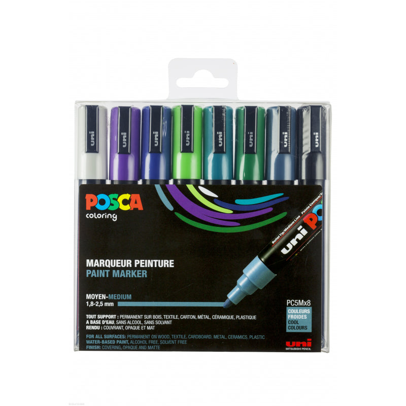 Pochette de 8 marqueurs Posca PC-5M | pointe moyenne conique