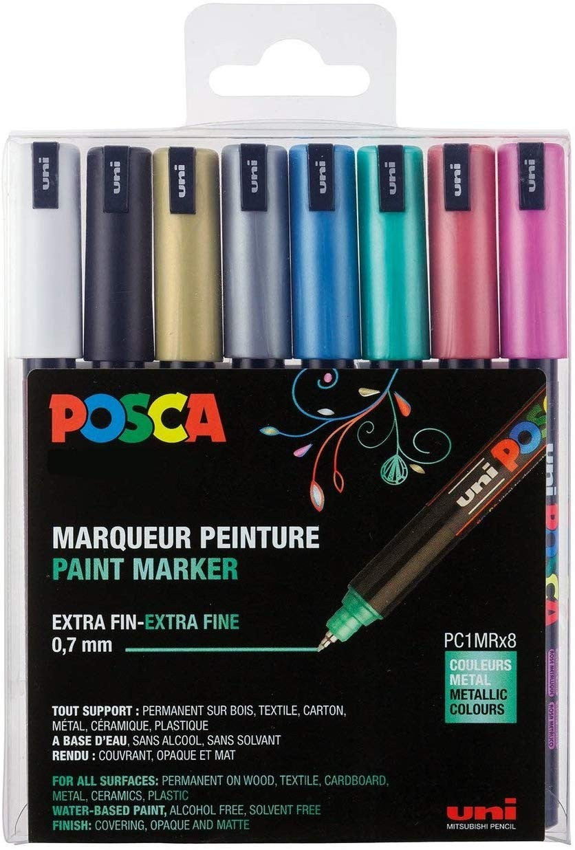 Pochette de 8 marqueurs Posca PC-1MR | pointe extra-fine calibrée