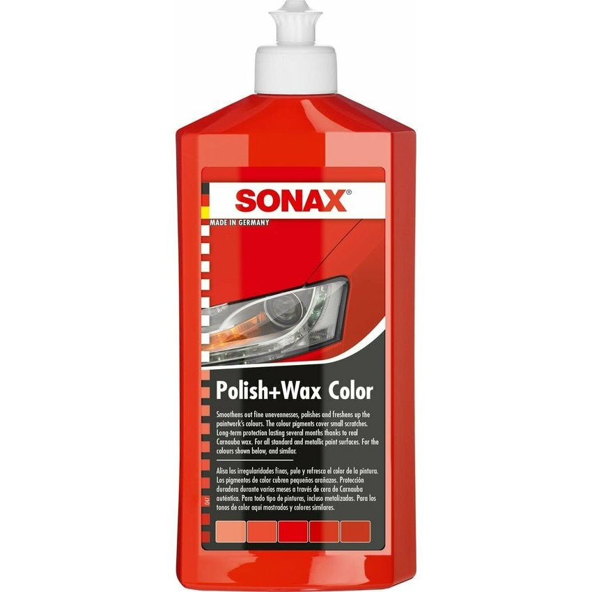 Polish + cire - SONAX - Couleur Rouge - Carrosserie - Flacon 500ml