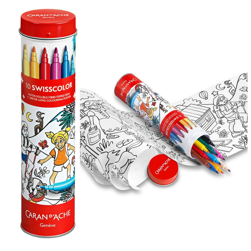 10 feutres de coloriage - Enfant - Inclus 1 poster - Boîte métal - Carand' Ache