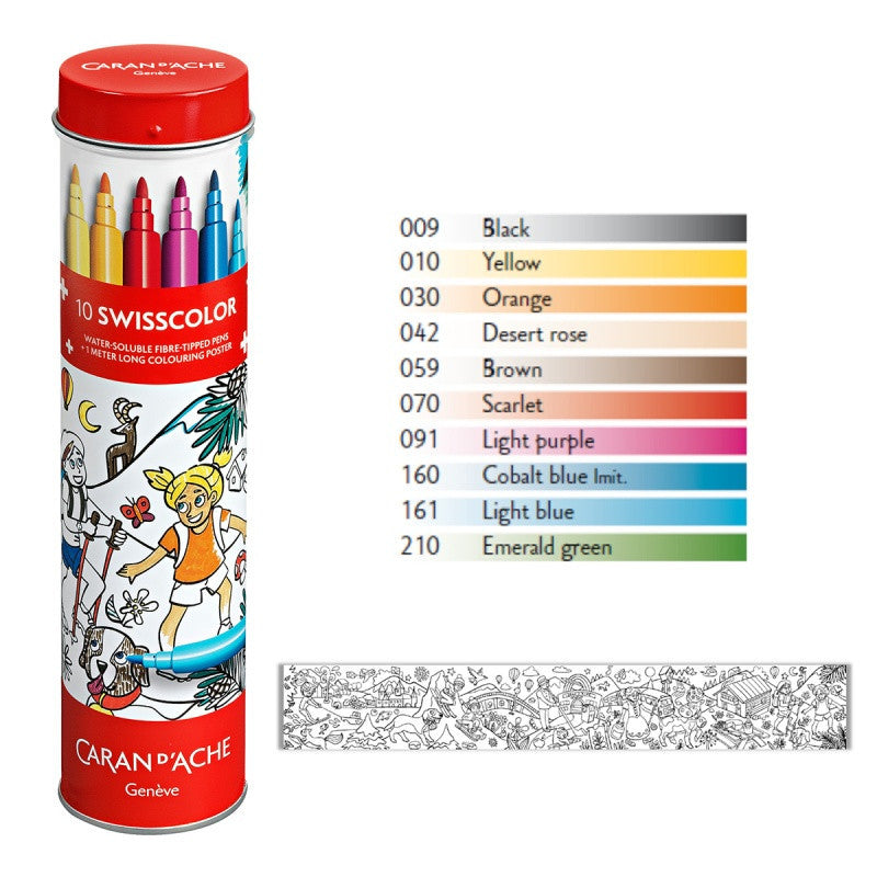 10 feutres de coloriage - Enfant - Inclus 1 poster - Boîte métal - Carand' Ache