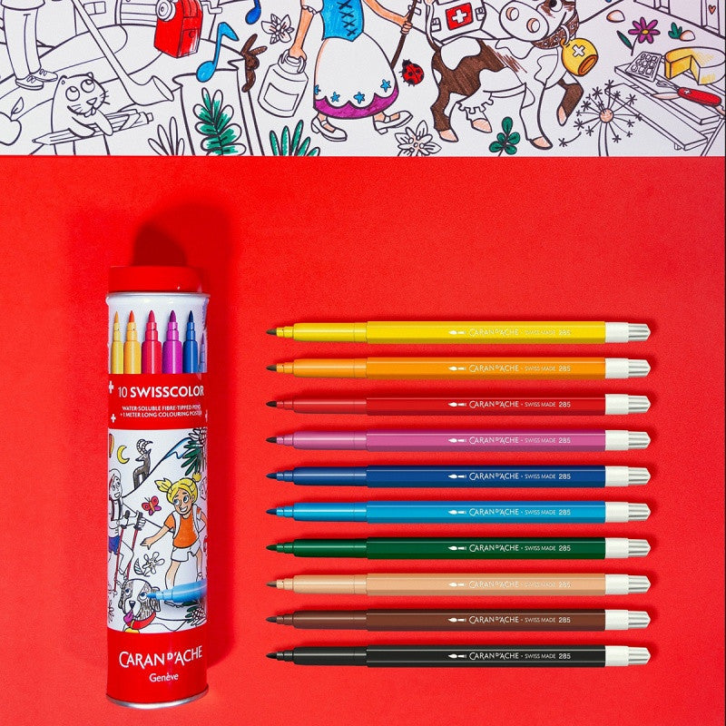 10 feutres de coloriage - Enfant - Inclus 1 poster - Boîte métal - Carand' Ache