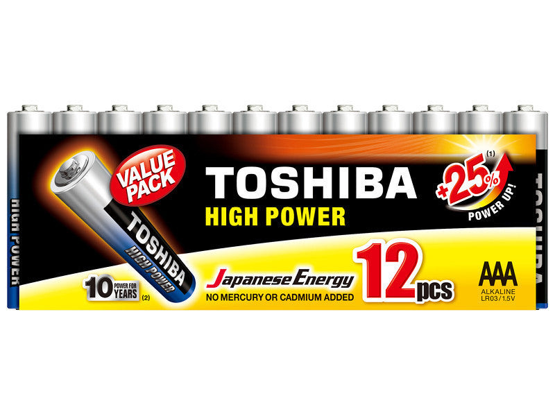 Piles - AAA - LR03 - Alkaline - 1.5V - Lot de 12 piles - Toshiba - Batterie