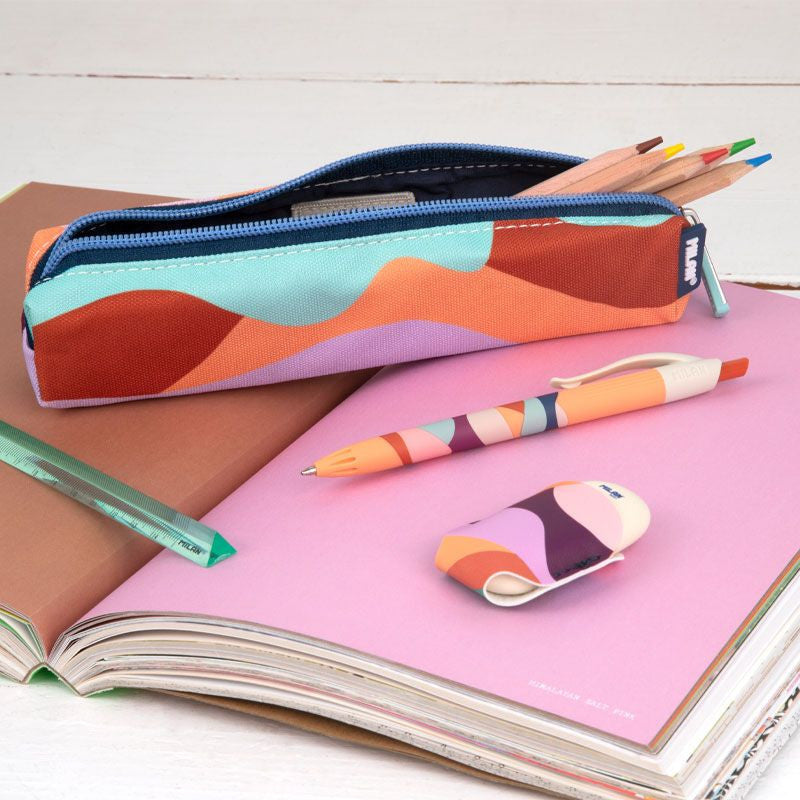 Petite trousse - Scolaire - Ronde - Motifs colorés - 20,5x4,5x5cm - Fermeture éclair