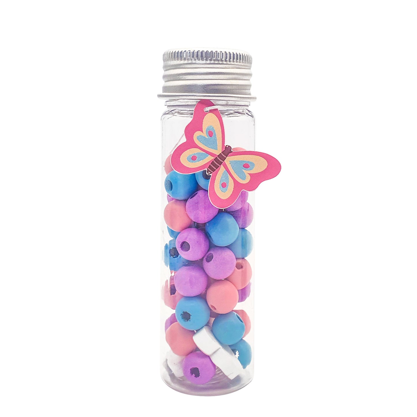 Perles en bois - Tons bleu, rose, violet + fil transparent - Tube de 15g