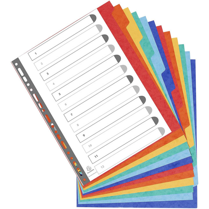Intercalaires - Pour classeur - 12 positions - A4 maxi - Carton rigide - Exacompta