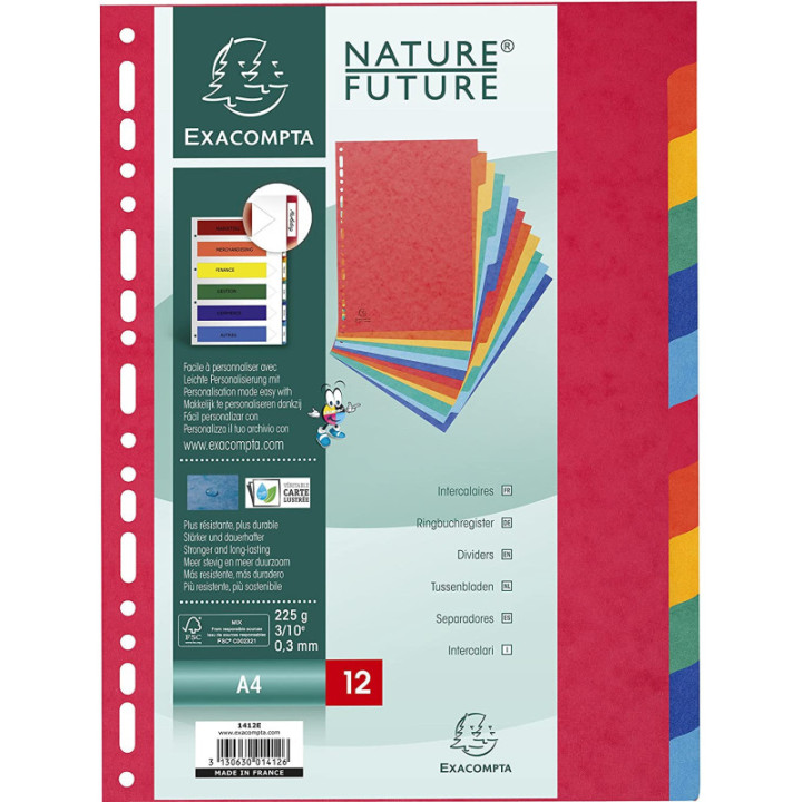Intercalaires - Pour classeur - 12 positions - A4 - Carton rigide - Exacompta