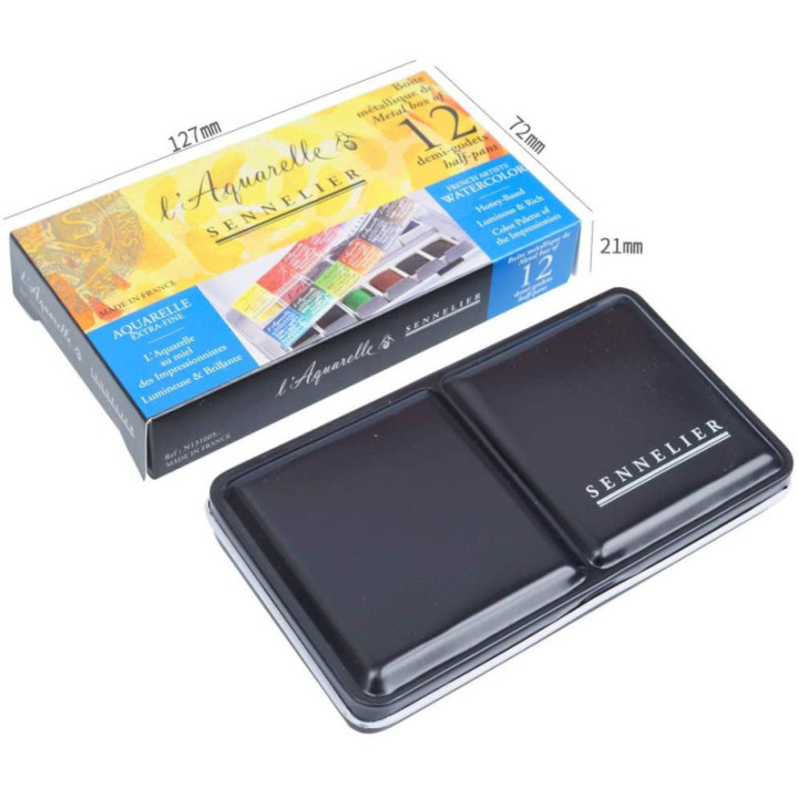 Boîte En Métal De 12 1/2 Godets - Peinture Aquarelle Extra-Fine - Sennelier
